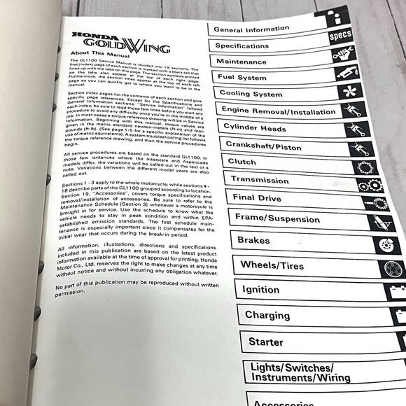 Honda Gold Wing Service Manual - GL1100 GoldWing - 1980-1983 - Picture 9 of 11